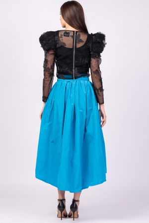 Fusta albastra, cu trena, ampla, din tafta [3]