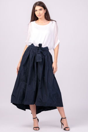 Fuste din Tafta - Fusta bleumarin, cu trena, ampla, din tafta