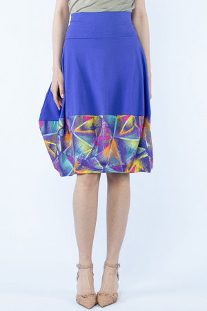 Fusta mov din jerseu, midi, tip lalea, cu imprimeu la poale [1]