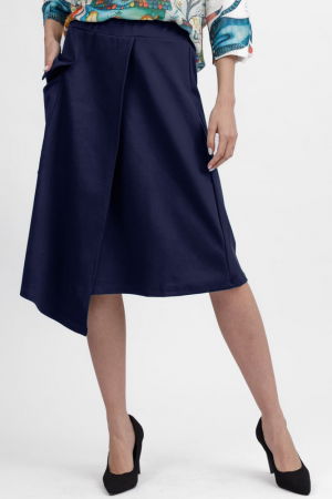 Fusta bleumarin midi petrecuta din punto milano, cu buzunar aplicat si colt [2]