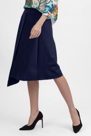 Fusta bleumarin midi petrecuta din punto milano, cu buzunar aplicat si colt [1]