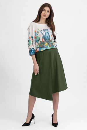 Fuste - Fusta kaki midi petrecuta din punto milano, cu buzunar aplicat si colt