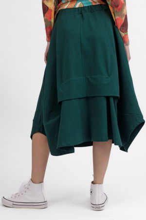 Fusta ampla din jerseu de bumbac, cu falduri in fata si spate, verde [3]