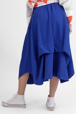 Fusta ampla din jerseu de bumbac, cu falduri in fata si spate, albastra [3]