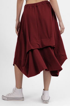 Fusta ampla din jerseu de bumbac, cu falduri in fata si spate, neagra [6]