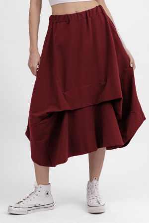 Fusta ampla din jerseu de bumbac, cu falduri in fata si spate, visiniu [1]