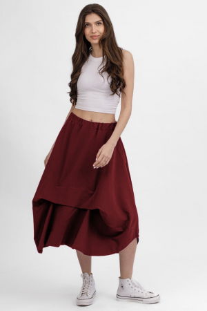 Fusta ampla din jerseu de bumbac, cu falduri in fata si spate, neagra [4]