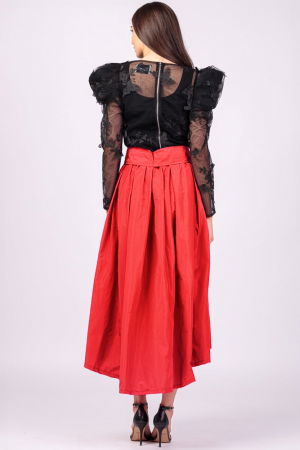 Fusta rosie, cu trena, ampla, din tafta [2]