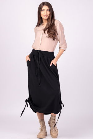 Fuste din Tafta - Fusta lunga, neagra din bumbac, cu sireturi laterale la baza