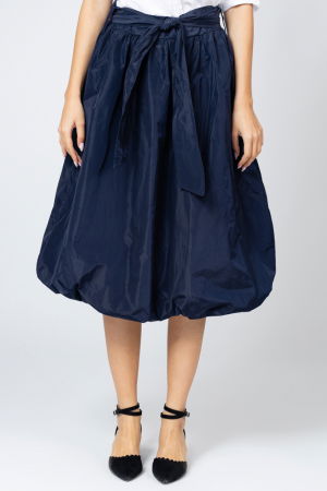 Fuste din Tafta - Fusta bleumarin  midi, tip gogosar, din tafta, cu curea