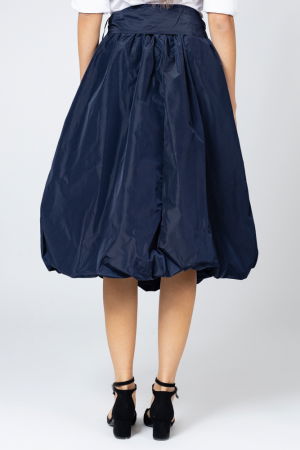 Fusta bleumarin  midi, tip gogosar, din tafta, cu curea [2]