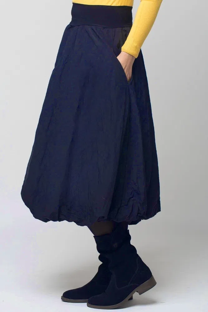 Fusta bleumarin midi, tip gogosar, din tafta cu memorie [2]