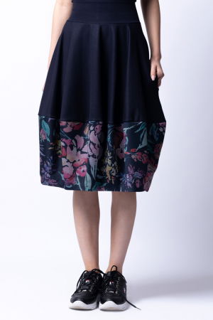 Fusta bleumarin midi tip lalea cu flori poale [1]