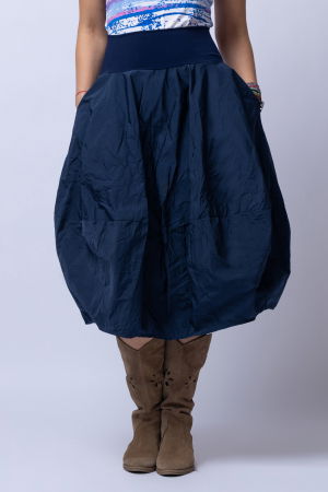 Fusta bleumarin midi, tip lalea, din tafta cu fir metalic [1]