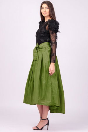 Fusta verde oliv, cu trena, ampla, din tafta [1]