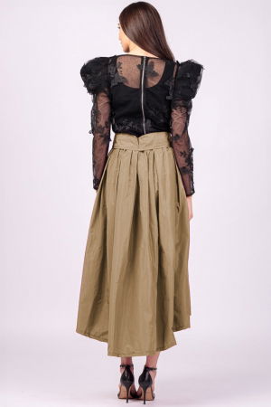 Fusta camel deschis, cu trena, ampla, din tafta [2]