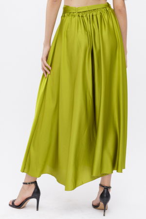 Fusta clos verde oliv din satin, cu elastic si cordon in talie [4]