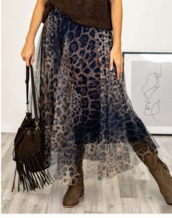 Fuste Casual - Fusta clos din tulle animal print