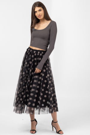 Fusta clos din tulle, neagra cu buline bej [3]