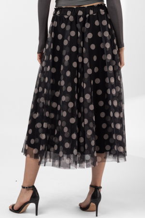 Fusta clos din tulle, neagra cu buline bej [2]