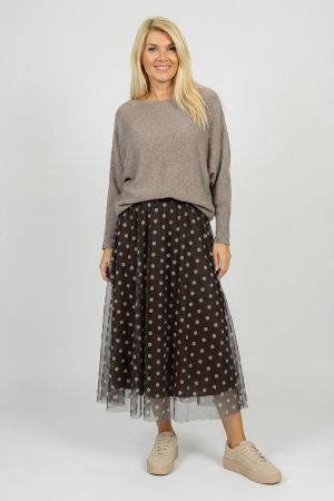 Fusta clos din tulle, maro cu buline bej [1]