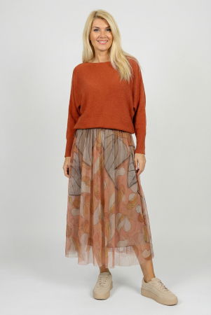 Fusta clos din tulle cu imprimeu floral in nuante de portocaliu si caramiziu [1]