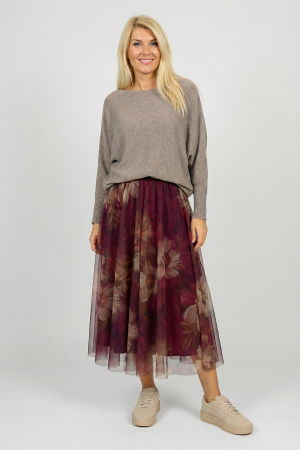 Fusta clos din tulle cu imprimeu floral in nuante de bordo [1]