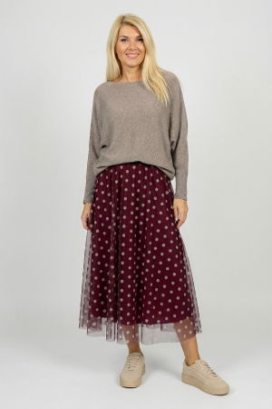 Fusta clos din tulle, bordo cu buline bej [1]