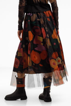 Fusta clos din tulle, neagra cu flori stilizate multicolore [1]