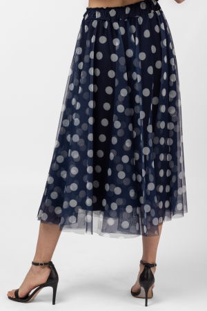 Fusta clos din tulle, albastra cu buline albe [2]