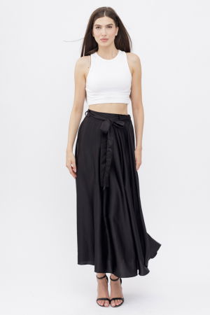 Fusta neagra din satin, cu elastic si cordon in talie [3]