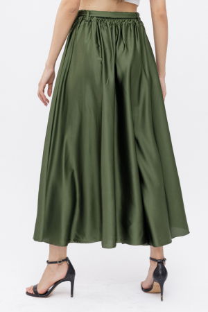 Fusta clos kaki din satin, cu elastic si cordon in talie [2]
