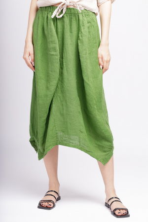 Îmbrăcăminte - Fusta din in verde olive, in colturi, cu aspect de salvari