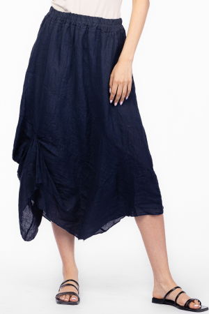 Fuste din In - Fusta din in cu un colt prins, bleumarin