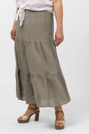 Îmbrăcăminte - Fusta din in cu volane si siret in talie, bej inchis