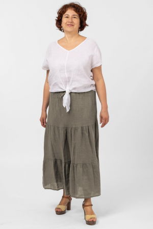 Fusta din in cu volane si siret in talie, bej inchis [2]