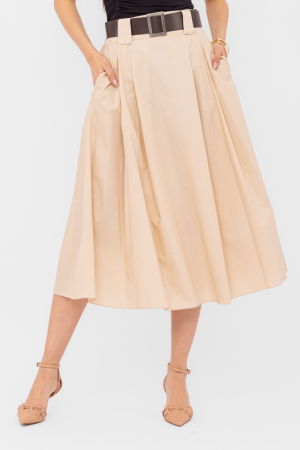 Fuste - Fusta din poplin satinat de bumbac cu curea inclusa, bej