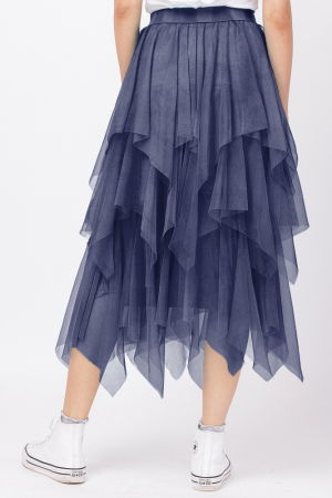 Fusta din tulle, in straturi inegale, lunga, bleumarin [1]