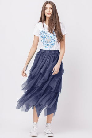 Fusta din tulle, in straturi inegale, lunga, bleumarin [2]