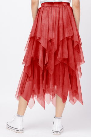 Fusta din tulle, in straturi inegale, lunga, rosie [1]