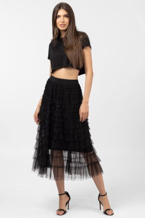 Fusta din tulle, cu volane in straturi, lunga, neagra [4]