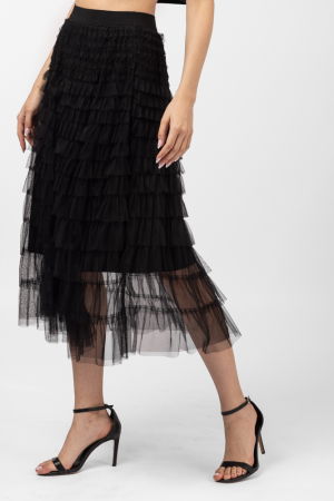 Fusta din tulle, cu volane in straturi, lunga, neagra [1]