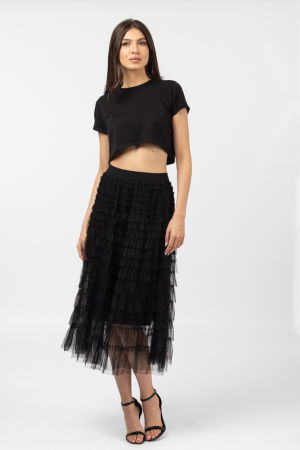 Fusta din tulle, cu volane in straturi, lunga, neagra [3]