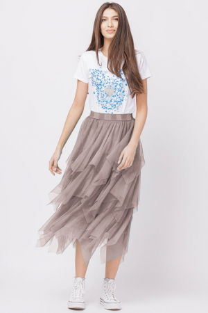 Fusta din tulle, in straturi inegale, lunga, bej inchis [2]