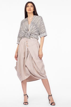 Fuste - Fusta fancy bej, cu fald petrecut si nasturi