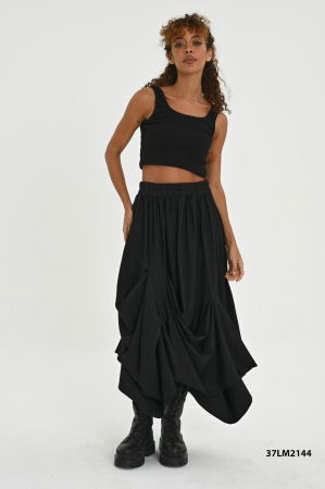 Bluze & Cămăși & Tricouri - Fusta ampla in colturi, cu falduri, din vascoza neagra