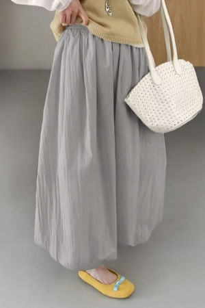 Fuste Casual - Fusta gogosar gri deschis, fluida, cu dublura in interior