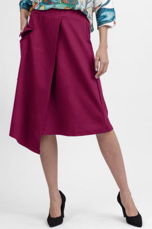 Fusta fucisia inchis midi petrecuta din punto milano, cu buzunar aplicat si colt [2]