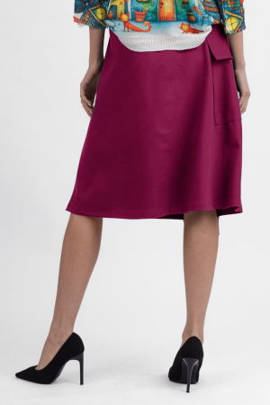 Fusta fucisia inchis midi petrecuta din punto milano, cu buzunar aplicat si colt [3]