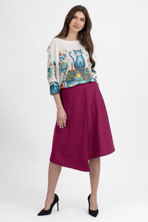 Fuste - Fusta fucisia inchis midi petrecuta din punto milano, cu buzunar aplicat si colt